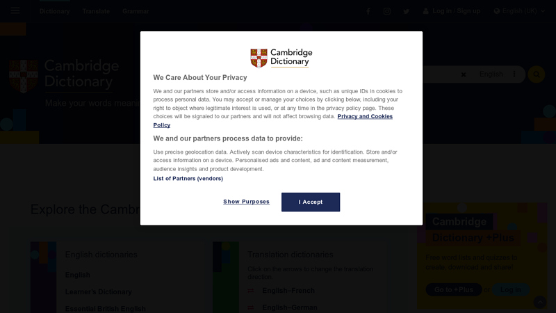 Cambridge Dictionary Online: Free English Dictionary and Thesaurus - Cambridge University Press - Cambridge Dictionaries Online - Cambridge University Press
Free Online English Dictionary, Thesaurus, Word of the Day and other language resources from Cambridge University Press. Online Dictionary. Online Thesaurus. Free Dictionary. Free Thesaurus
dictionary,english,thesaurus,definition,define,meaning,dictionery,glossary,free,online,englich,word,words